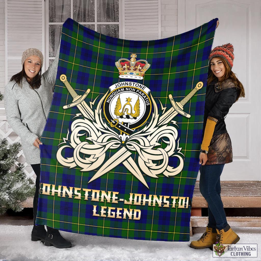 Tartan Vibes Clothing Johnstone-Johnston Modern Tartan Blanket with Clan Crest and the Golden Sword of Courageous Legacy