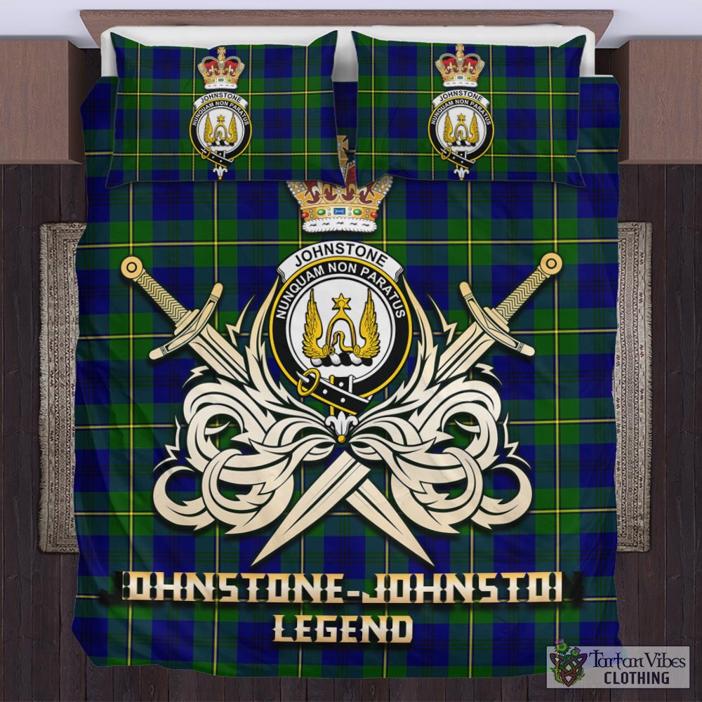 Tartan Vibes Clothing Johnstone-Johnston Modern Tartan Bedding Set with Clan Crest and the Golden Sword of Courageous Legacy