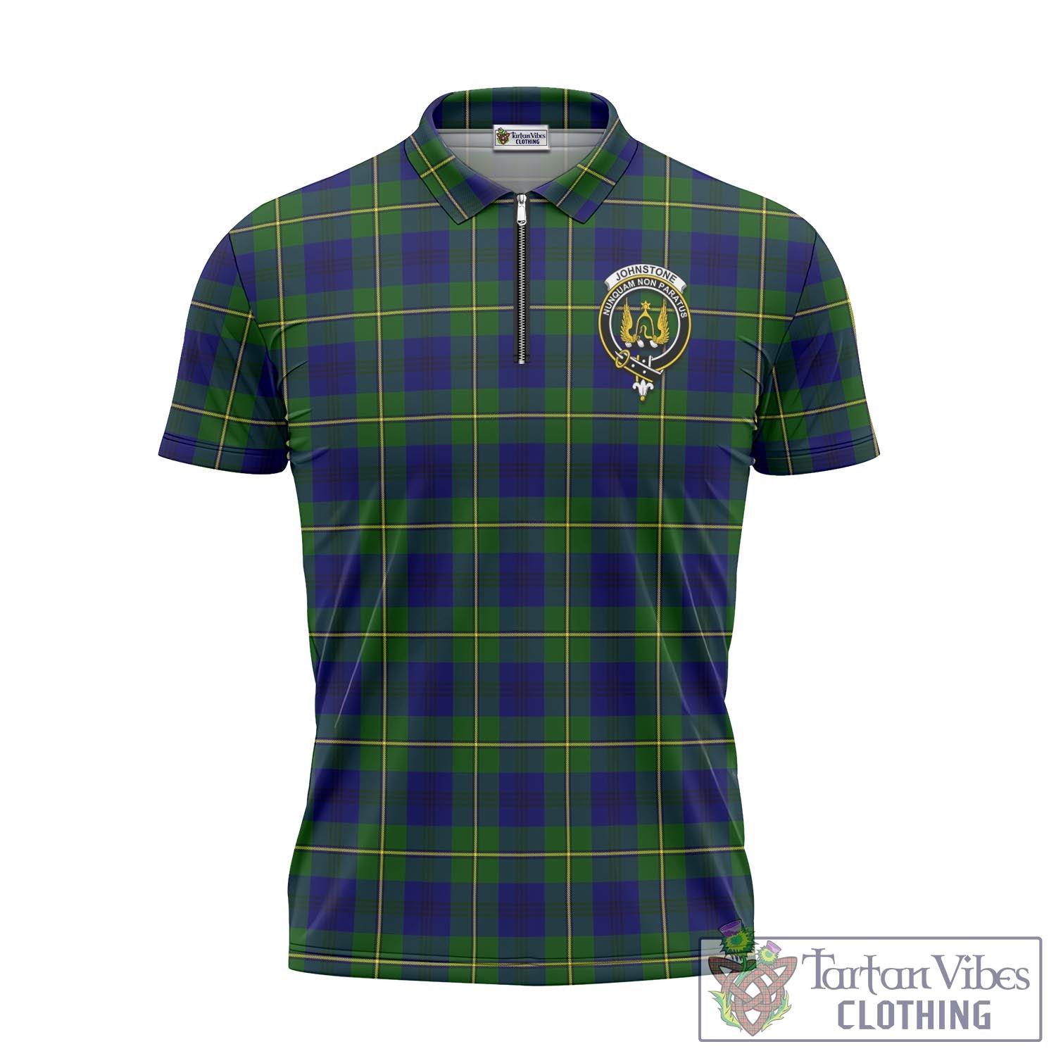 Tartan Vibes Clothing Johnstone-Johnston Modern Tartan Zipper Polo Shirt with Family Crest