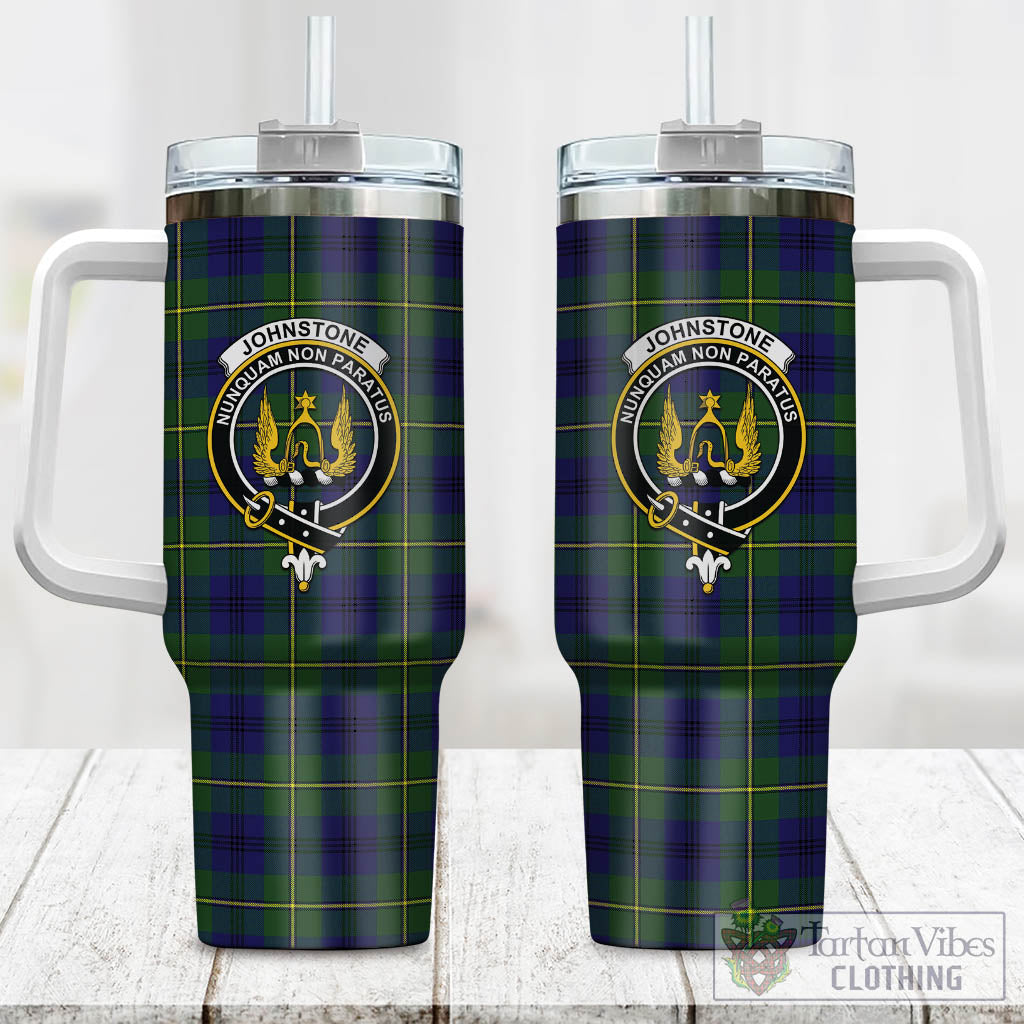 Tartan Vibes Clothing Johnstone-Johnston Modern Tartan and Family Crest Tumbler with Handle