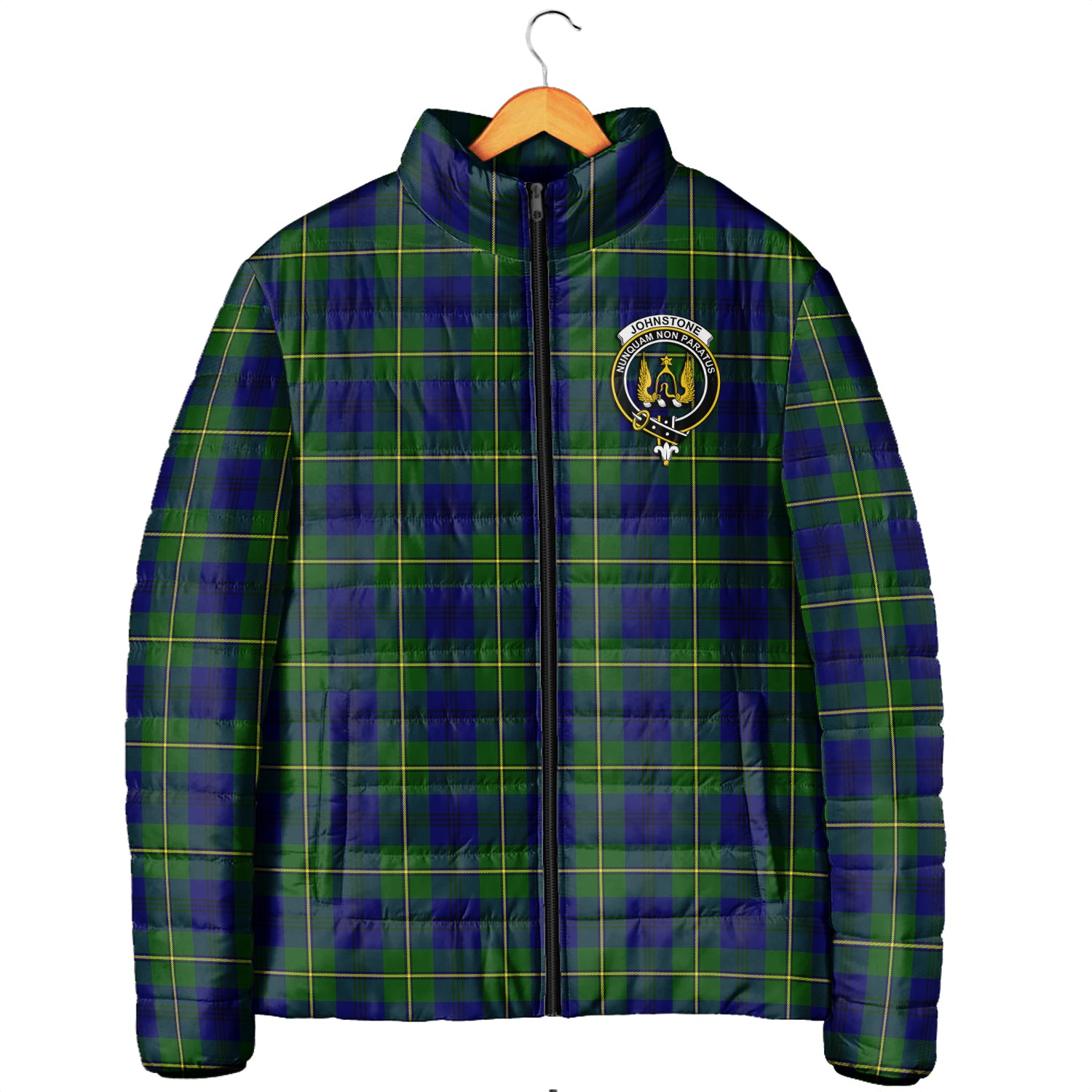 Johnstone-Johnston Modern Tartan Padded Jacket with Family Crest - Tartanvibesclothing