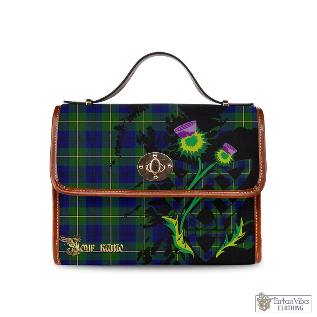 Tartan Vibes Clothing Johnstone-Johnston Modern Tartan Waterproof Canvas Bag with Scotland Map and Thistle Celtic Accents