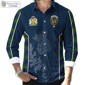 Johnstone Modern Tartan Long Sleeve Button Up Shirt with Family Crest and Scottish Thistle Vibes Sport Style