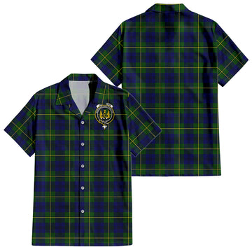 Johnstone Modern Tartan Short Sleeve Button Down Shirt with Family Crest