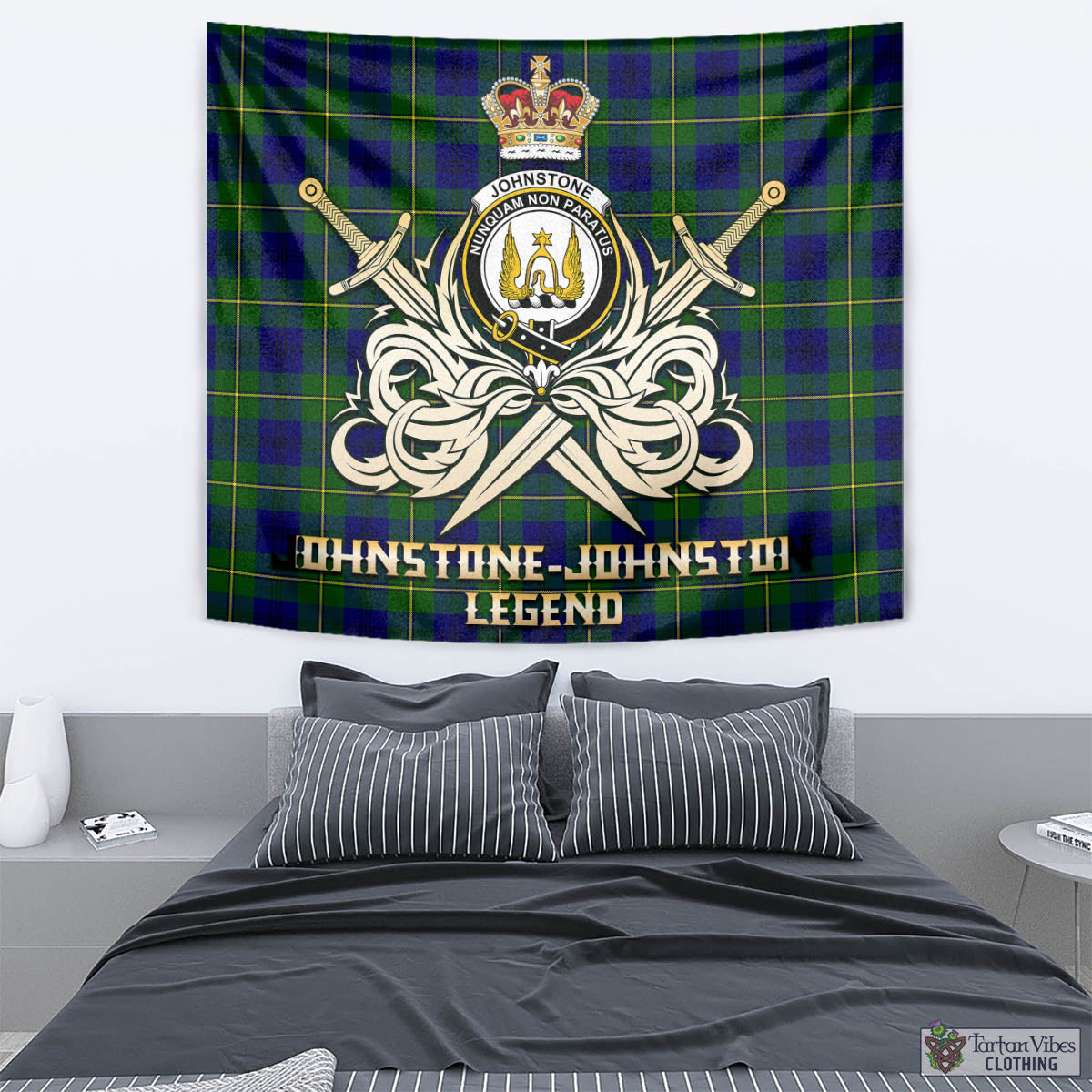 Tartan Vibes Clothing Johnstone-Johnston Modern Tartan Tapestry with Clan Crest and the Golden Sword of Courageous Legacy