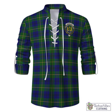 Johnstone Modern Tartan Men's Scottish Traditional Jacobite Ghillie Kilt Shirt with Family Crest