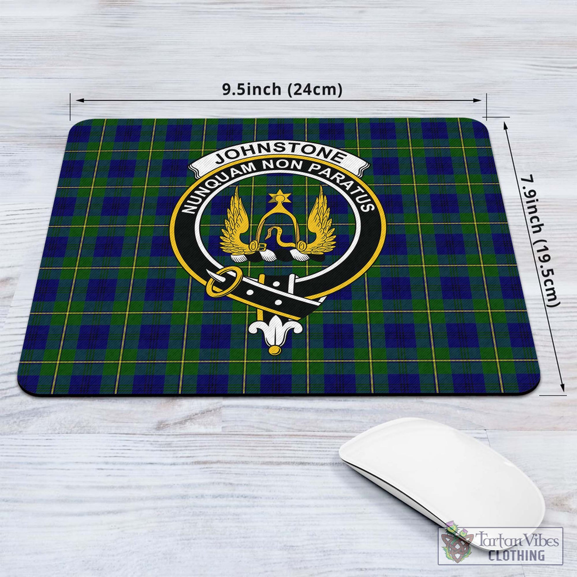 Tartan Vibes Clothing Johnstone-Johnston Modern Tartan Mouse Pad with Family Crest