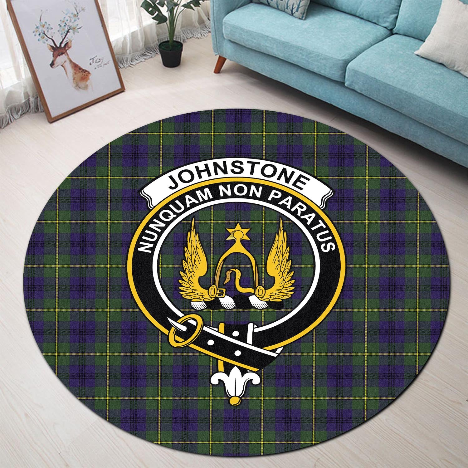 johnstone-johnston-modern-tartan-round-rug-with-family-crest