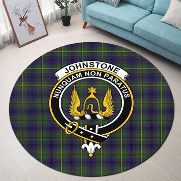 Johnstone Modern Tartan Round Rug with Family Crest