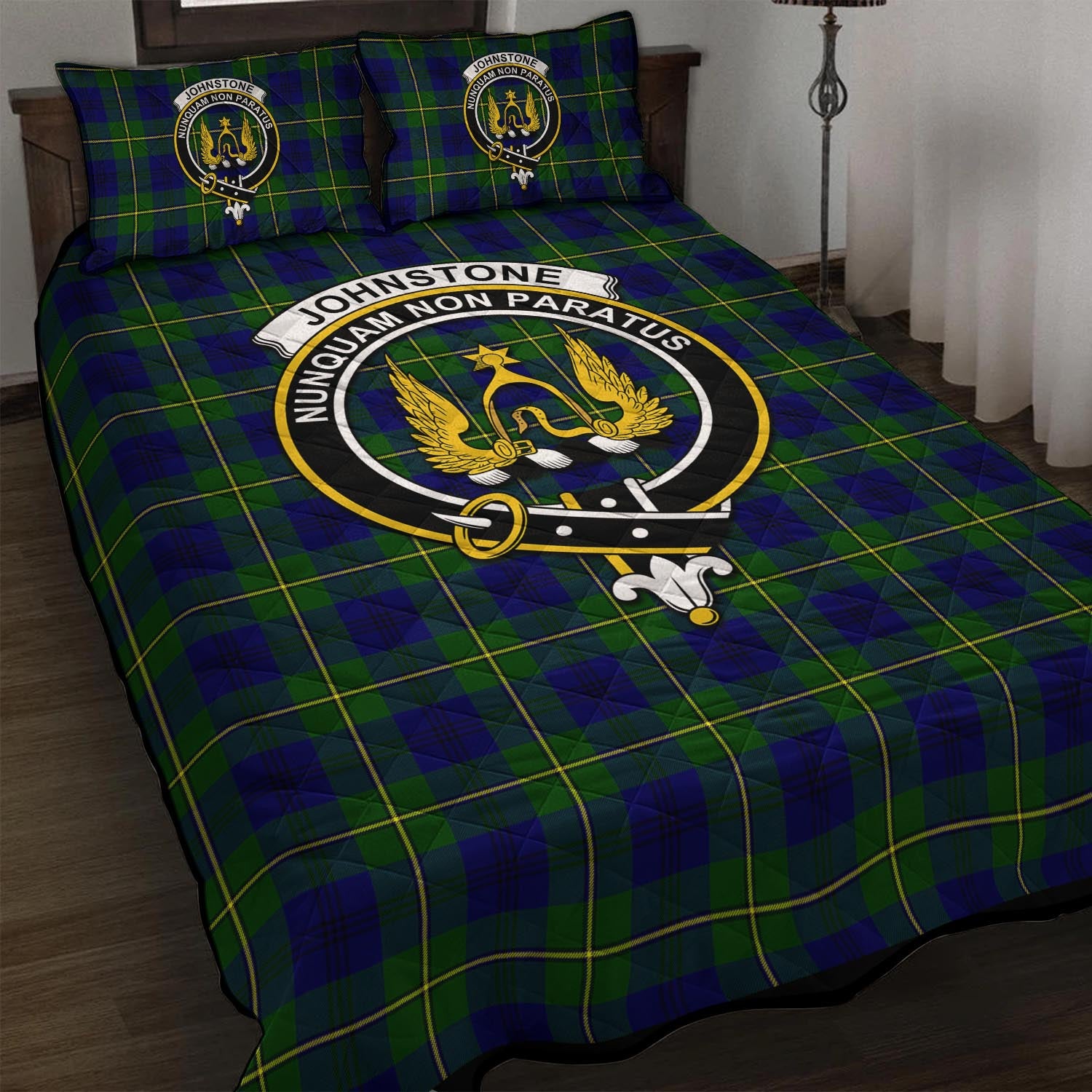 Johnstone Modern Tartan Quilt Bed Set with Family Crest - Tartan Vibes Clothing