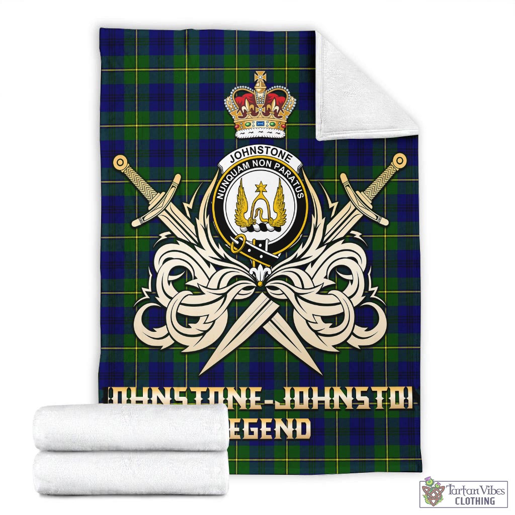 Tartan Vibes Clothing Johnstone-Johnston Modern Tartan Blanket with Clan Crest and the Golden Sword of Courageous Legacy