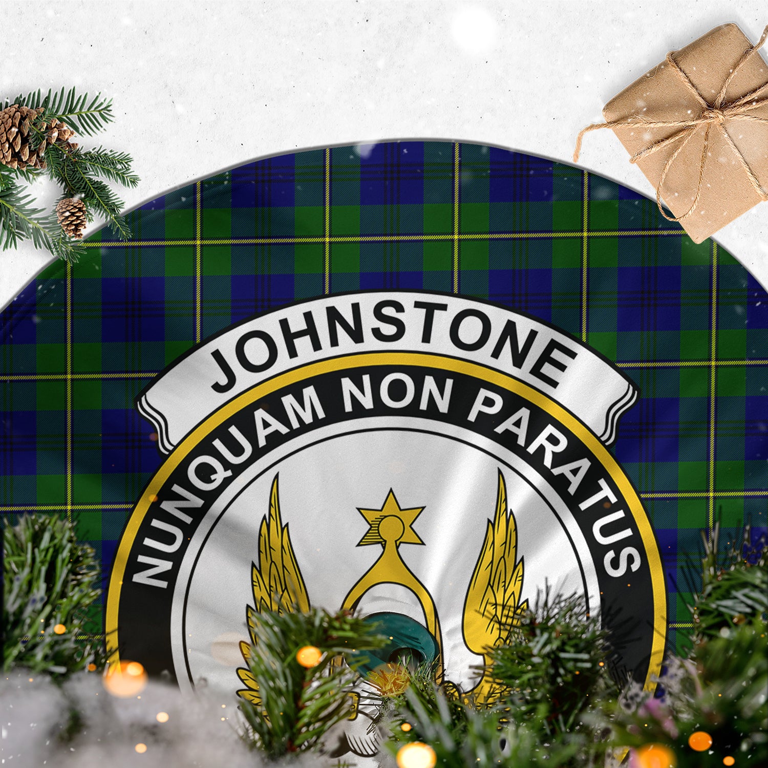 Johnstone-Johnston Modern Tartan Christmas Tree Skirt with Family Crest - Tartanvibesclothing