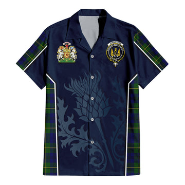 Johnstone Modern Tartan Short Sleeve Button Up Shirt with Family Crest and Scottish Thistle Vibes Sport Style