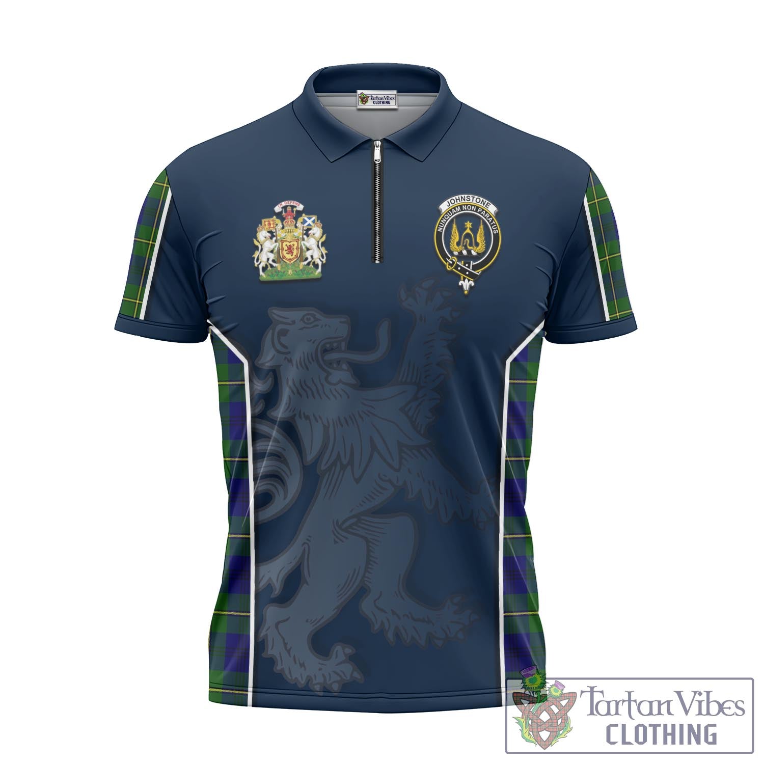 Tartan Vibes Clothing Johnstone-Johnston Modern Tartan Zipper Polo Shirt with Family Crest and Lion Rampant Vibes Sport Style