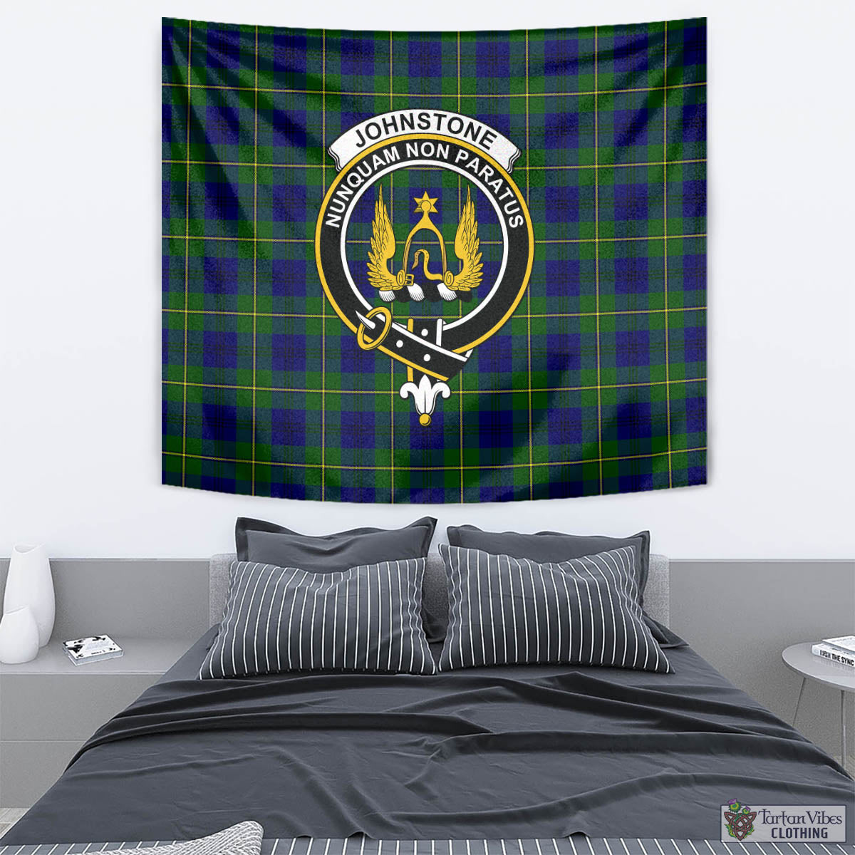 Tartan Vibes Clothing Johnstone-Johnston Modern Tartan Tapestry Wall Hanging and Home Decor for Room with Family Crest