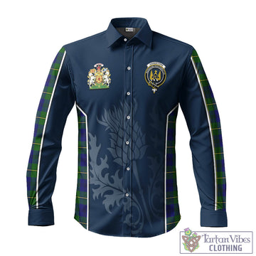 Johnstone Modern Tartan Long Sleeve Button Up Shirt with Family Crest and Scottish Thistle Vibes Sport Style