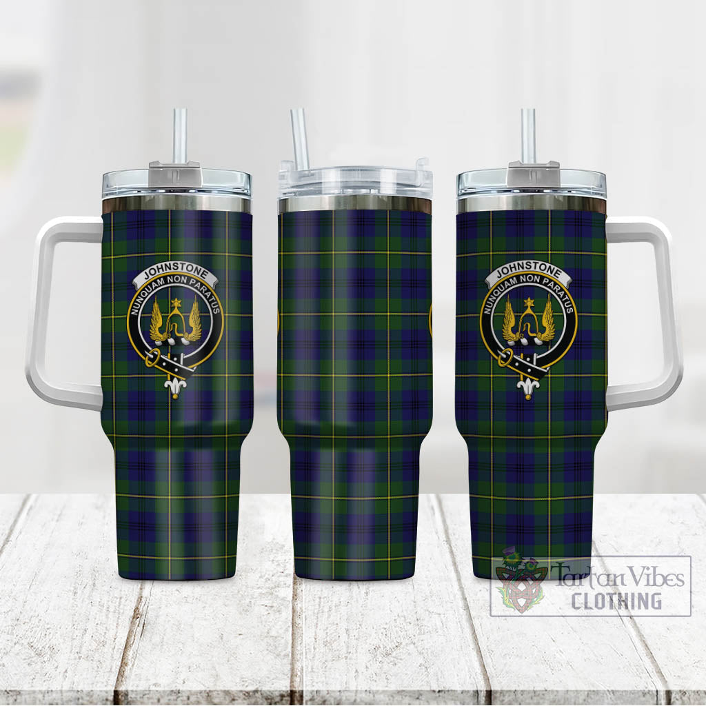 Tartan Vibes Clothing Johnstone-Johnston Modern Tartan and Family Crest Tumbler with Handle