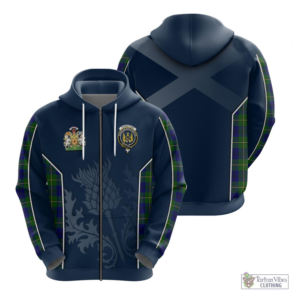 Tartan Vibes Clothing Johnstone-Johnston Modern Tartan Hoodie with Family Crest and Scottish Thistle Vibes Sport Style