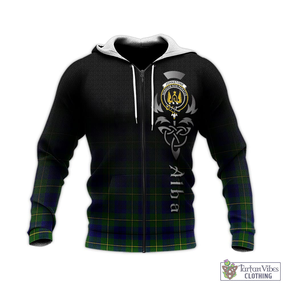 Tartan Vibes Clothing Johnstone-Johnston Modern Tartan Knitted Hoodie Featuring Alba Gu Brath Family Crest Celtic Inspired