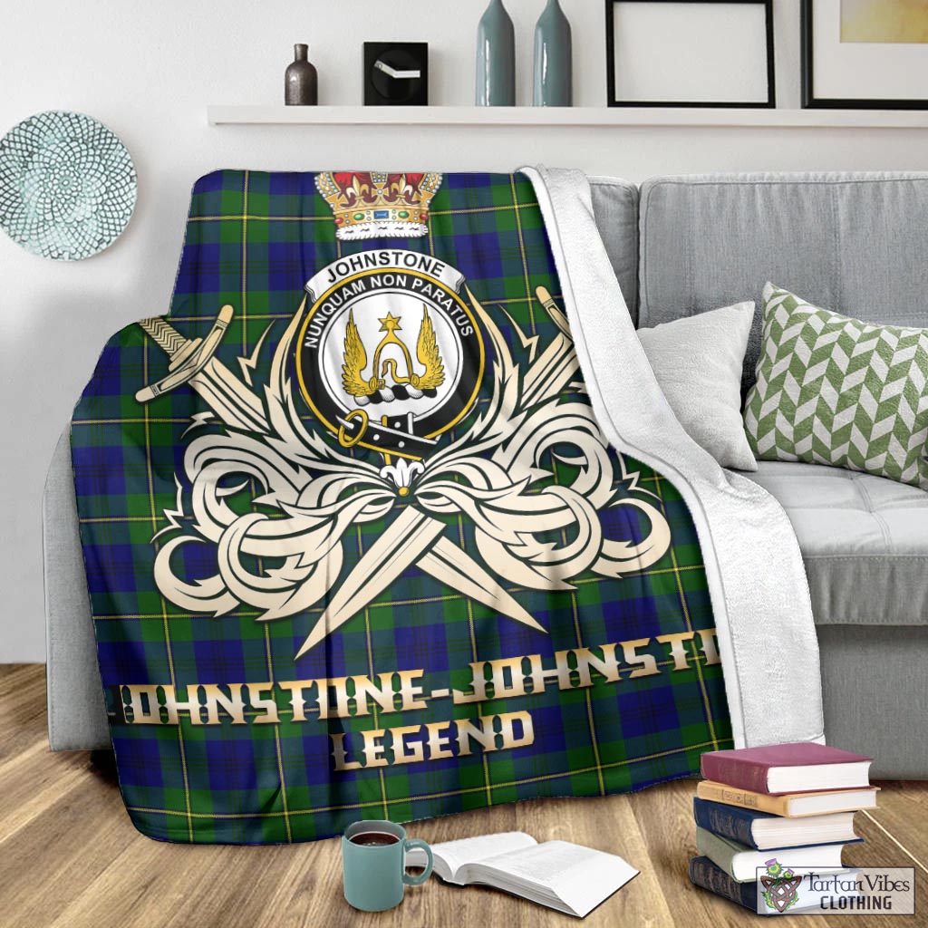 Tartan Vibes Clothing Johnstone-Johnston Modern Tartan Blanket with Clan Crest and the Golden Sword of Courageous Legacy