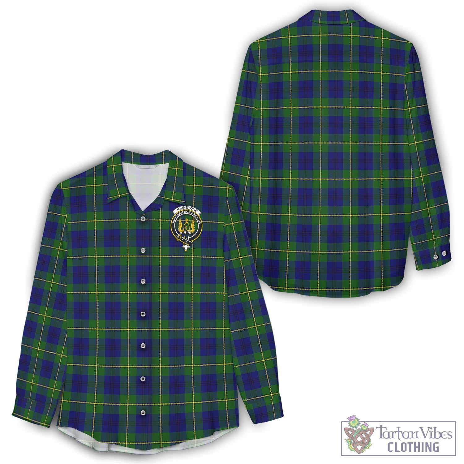 Tartan Vibes Clothing Johnstone-Johnston Modern Tartan Womens Casual Shirt with Family Crest