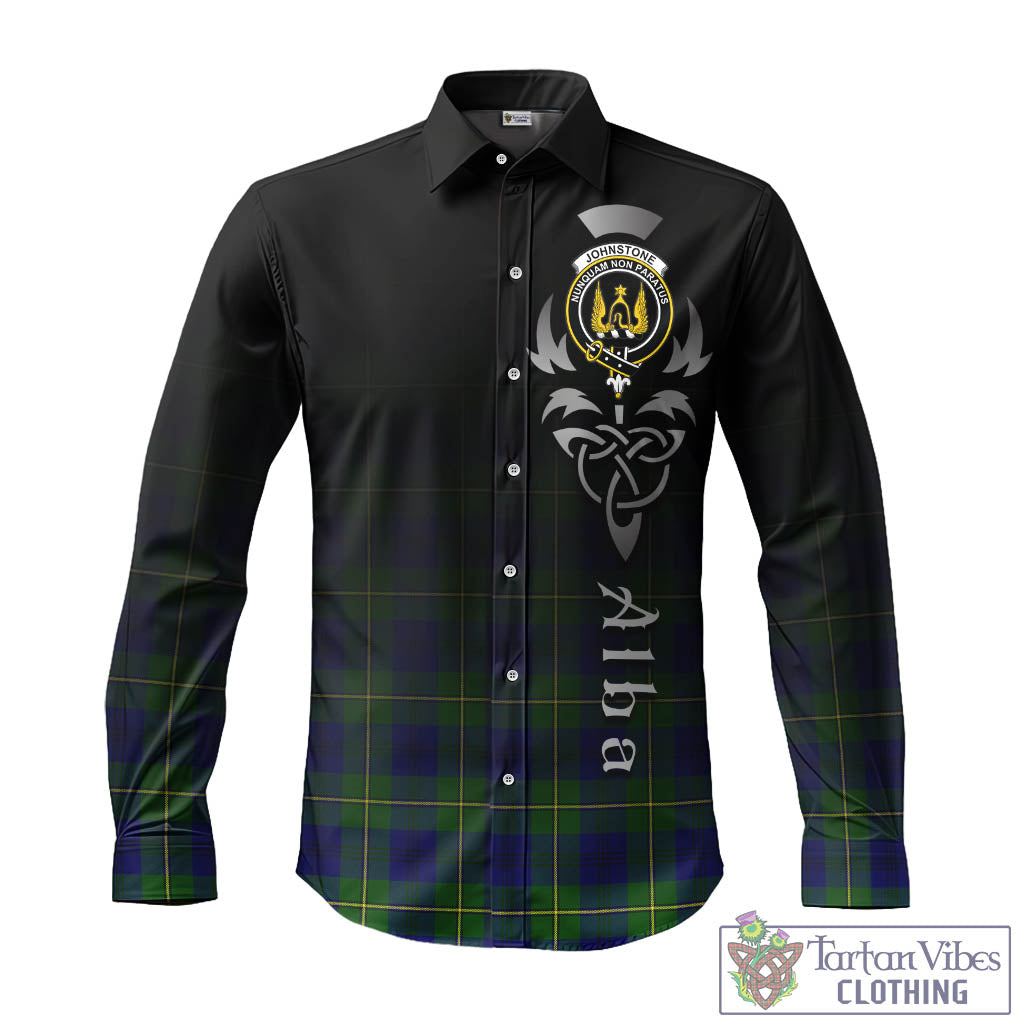 Tartan Vibes Clothing Johnstone-Johnston Modern Tartan Long Sleeve Button Up Featuring Alba Gu Brath Family Crest Celtic Inspired