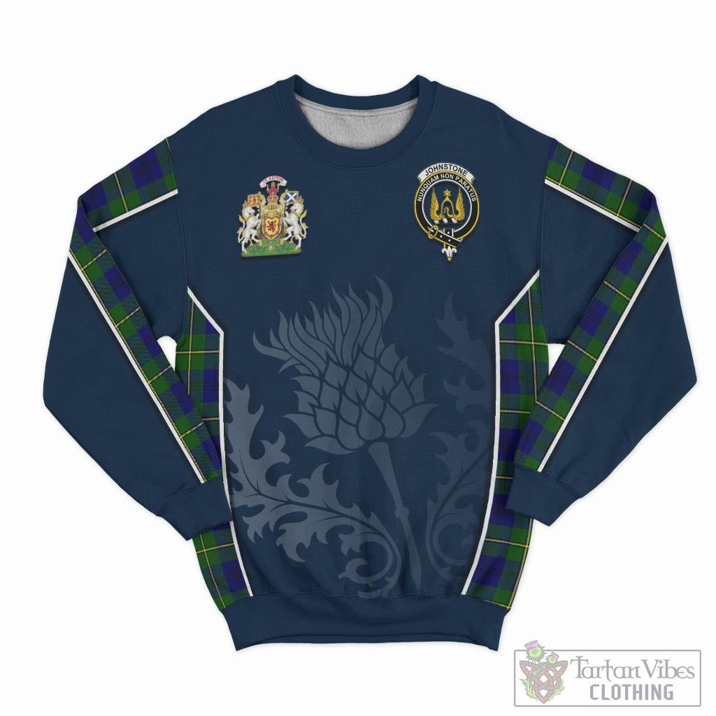 Tartan Vibes Clothing Johnstone-Johnston Modern Tartan Sweatshirt with Family Crest and Scottish Thistle Vibes Sport Style