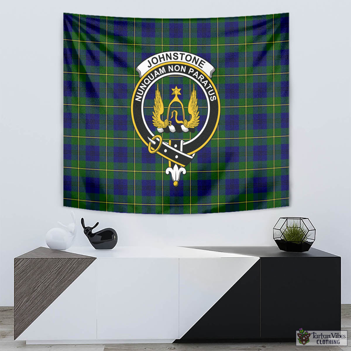 Tartan Vibes Clothing Johnstone-Johnston Modern Tartan Tapestry Wall Hanging and Home Decor for Room with Family Crest