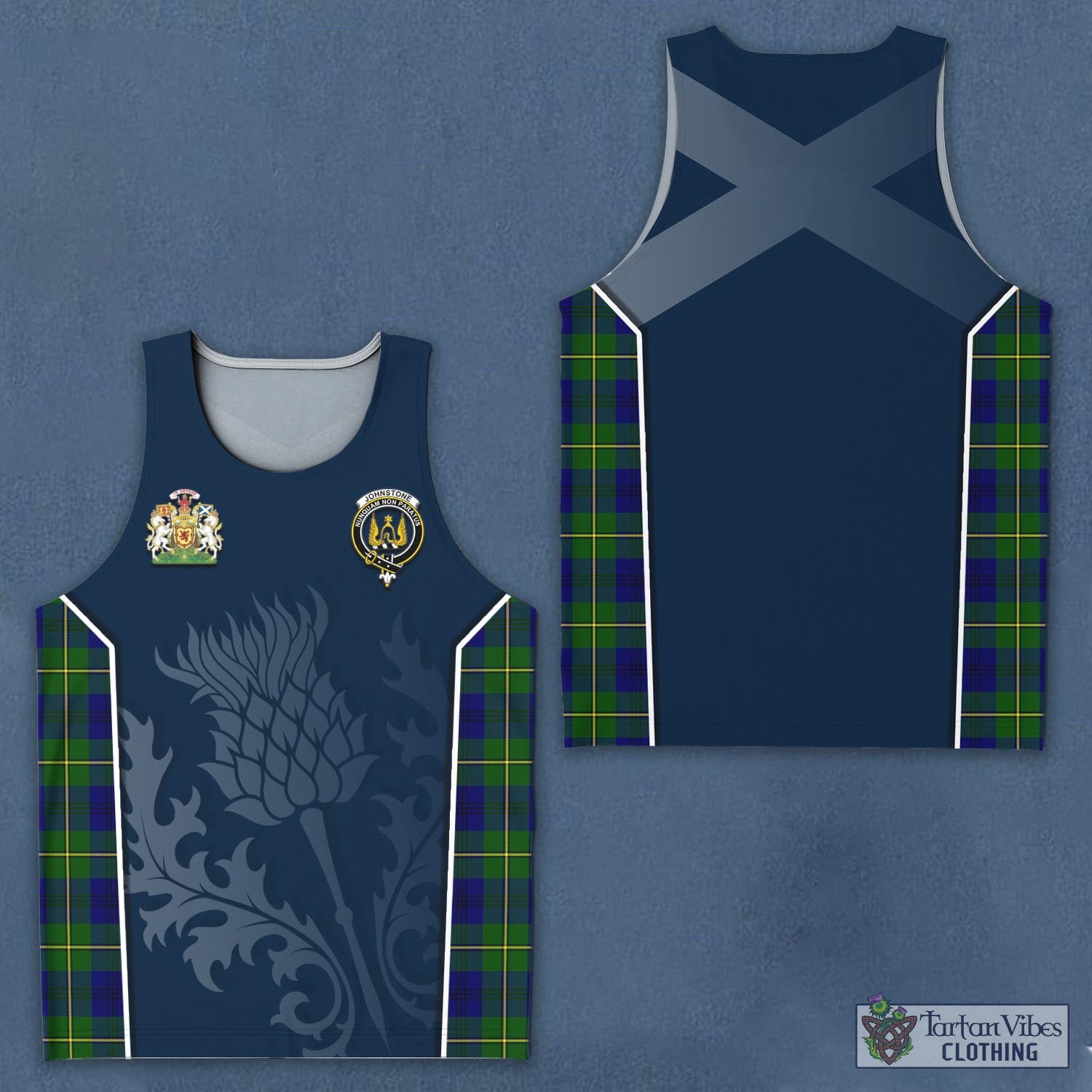 Tartan Vibes Clothing Johnstone-Johnston Modern Tartan Men's Tanks Top with Family Crest and Scottish Thistle Vibes Sport Style