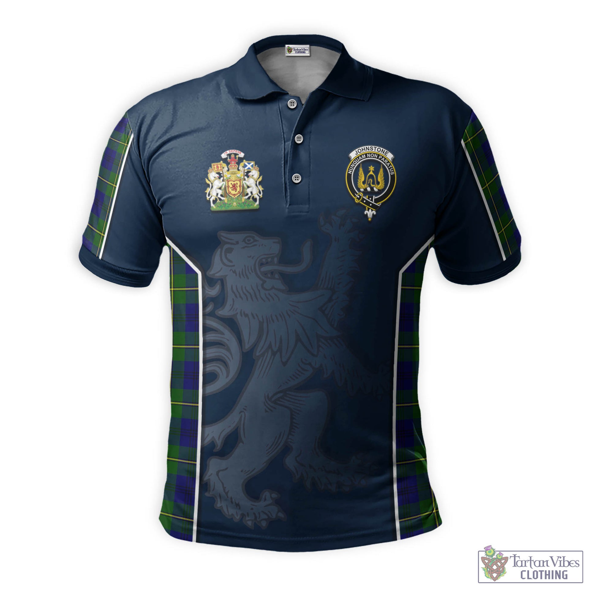 Tartan Vibes Clothing Johnstone-Johnston Modern Tartan Men's Polo Shirt with Family Crest and Lion Rampant Vibes Sport Style