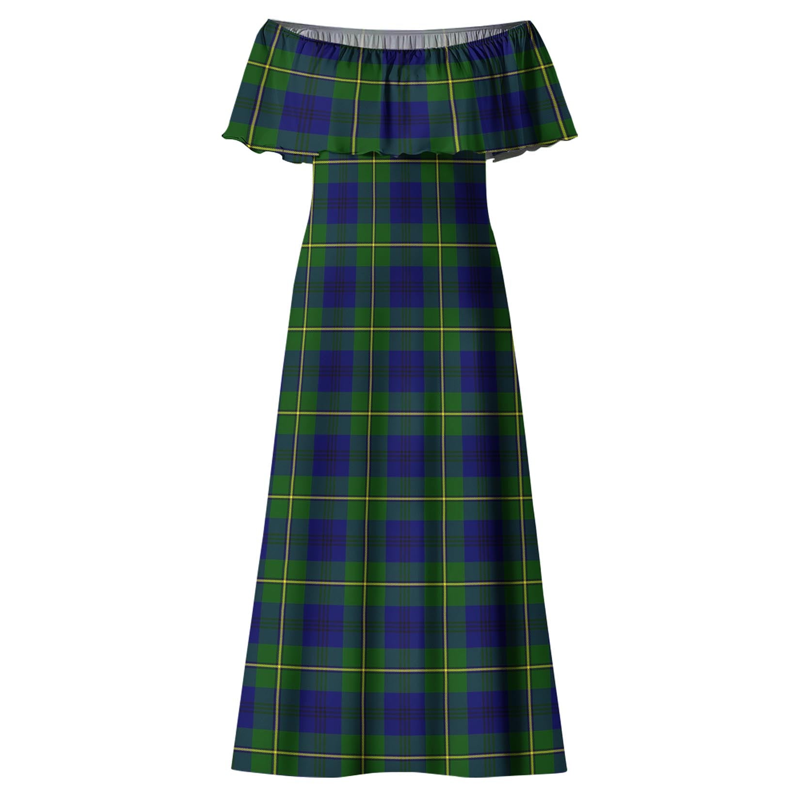 Johnstone-Johnston Modern Tartan Off Shoulder Long Dress - Tartanvibesclothing