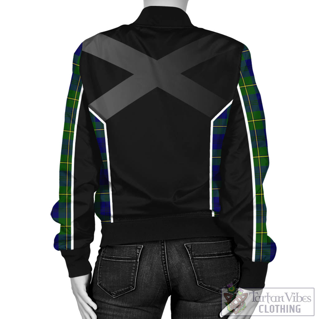 Tartan Vibes Clothing Johnstone-Johnston Modern Tartan Bomber Jacket with Family Crest and Scottish Thistle Vibes Sport Style