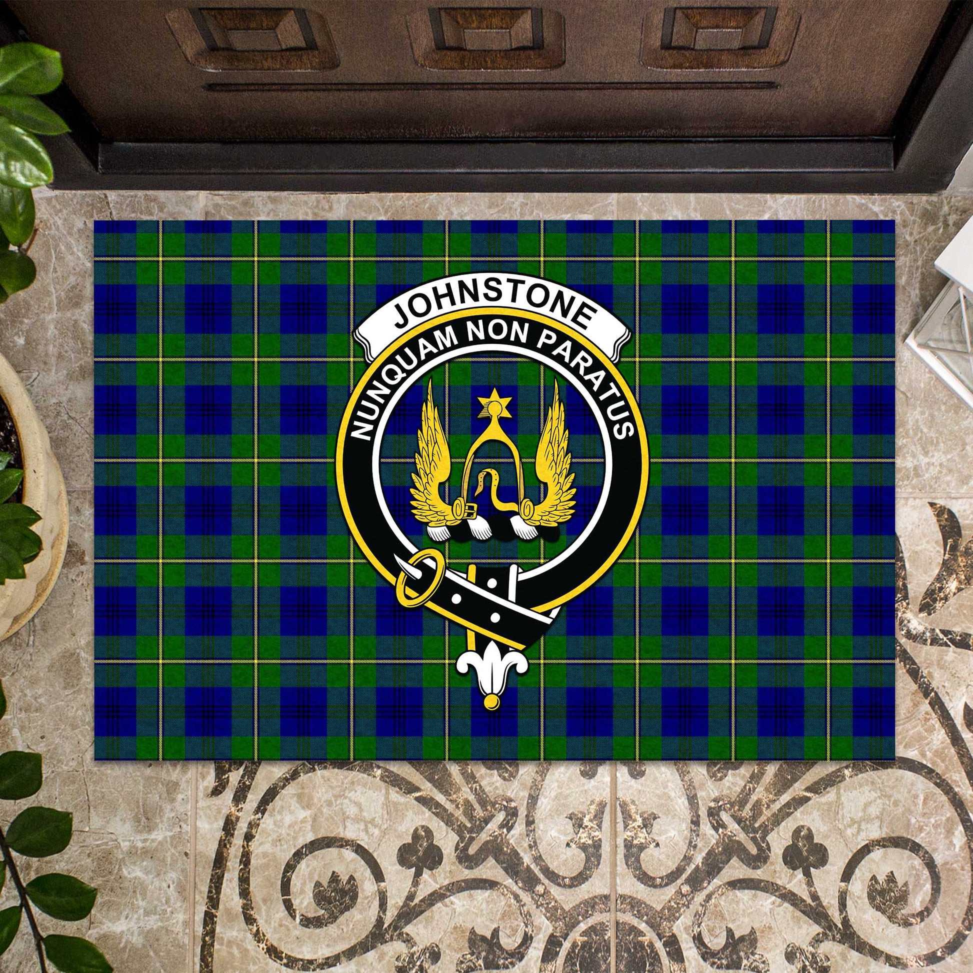 Johnstone-Johnston Modern Tartan Door Mat with Family Crest - Tartanvibesclothing