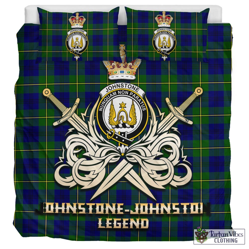 Tartan Vibes Clothing Johnstone-Johnston Modern Tartan Bedding Set with Clan Crest and the Golden Sword of Courageous Legacy