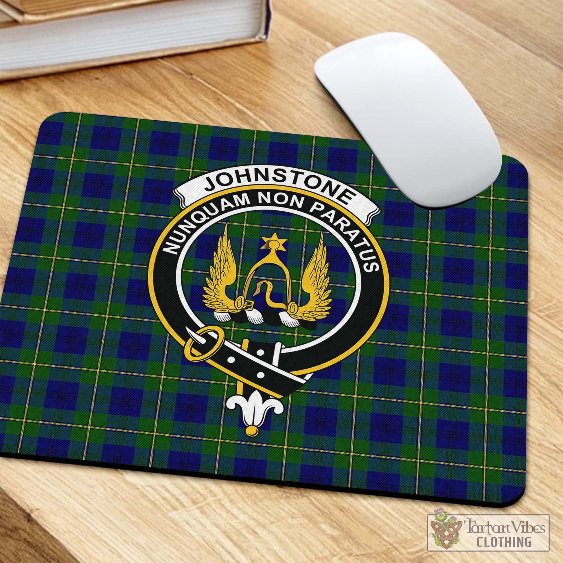 Tartan Vibes Clothing Johnstone-Johnston Modern Tartan Mouse Pad with Family Crest