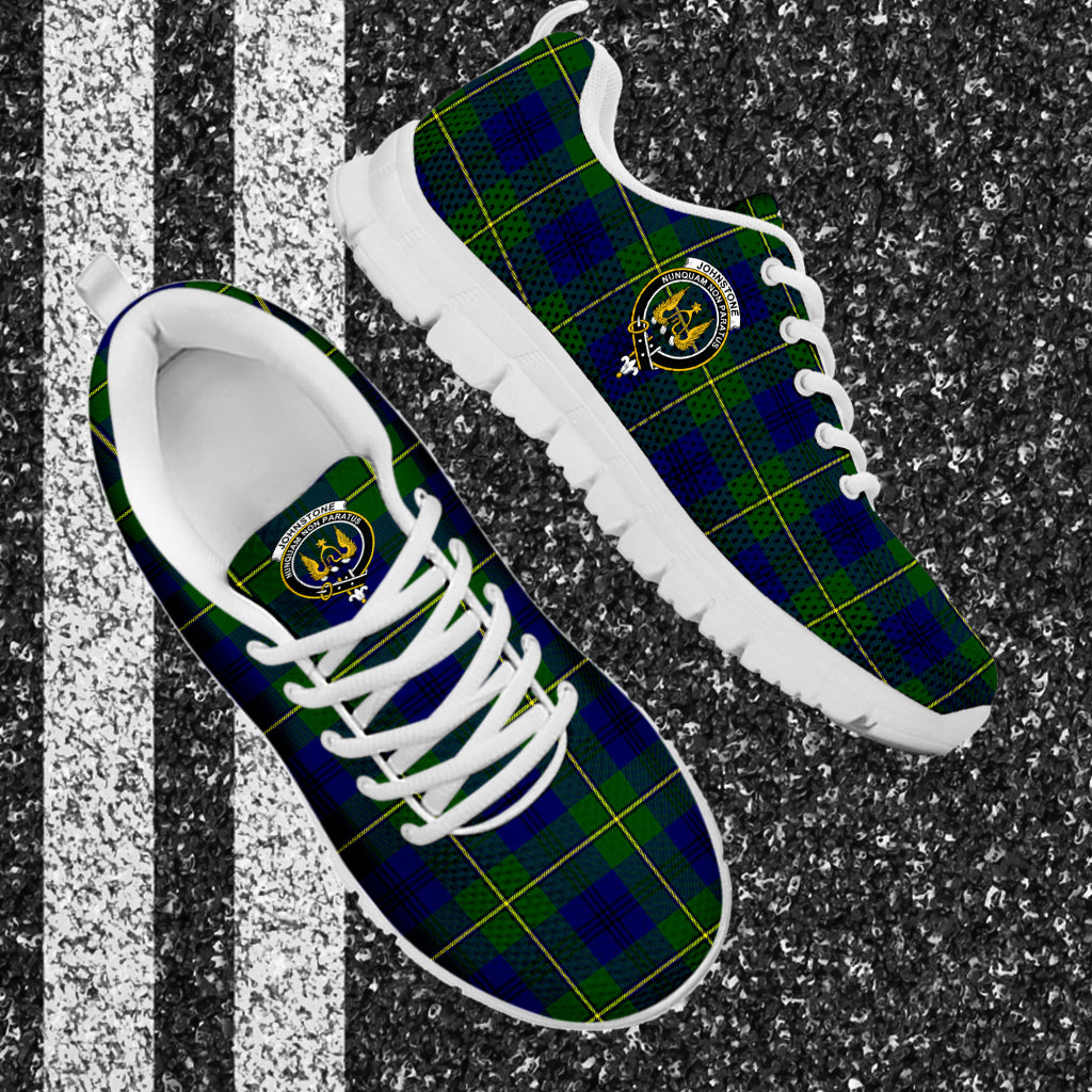 Johnstone Modern Tartan Sneakers with Family Crest - Tartan Vibes Clothing