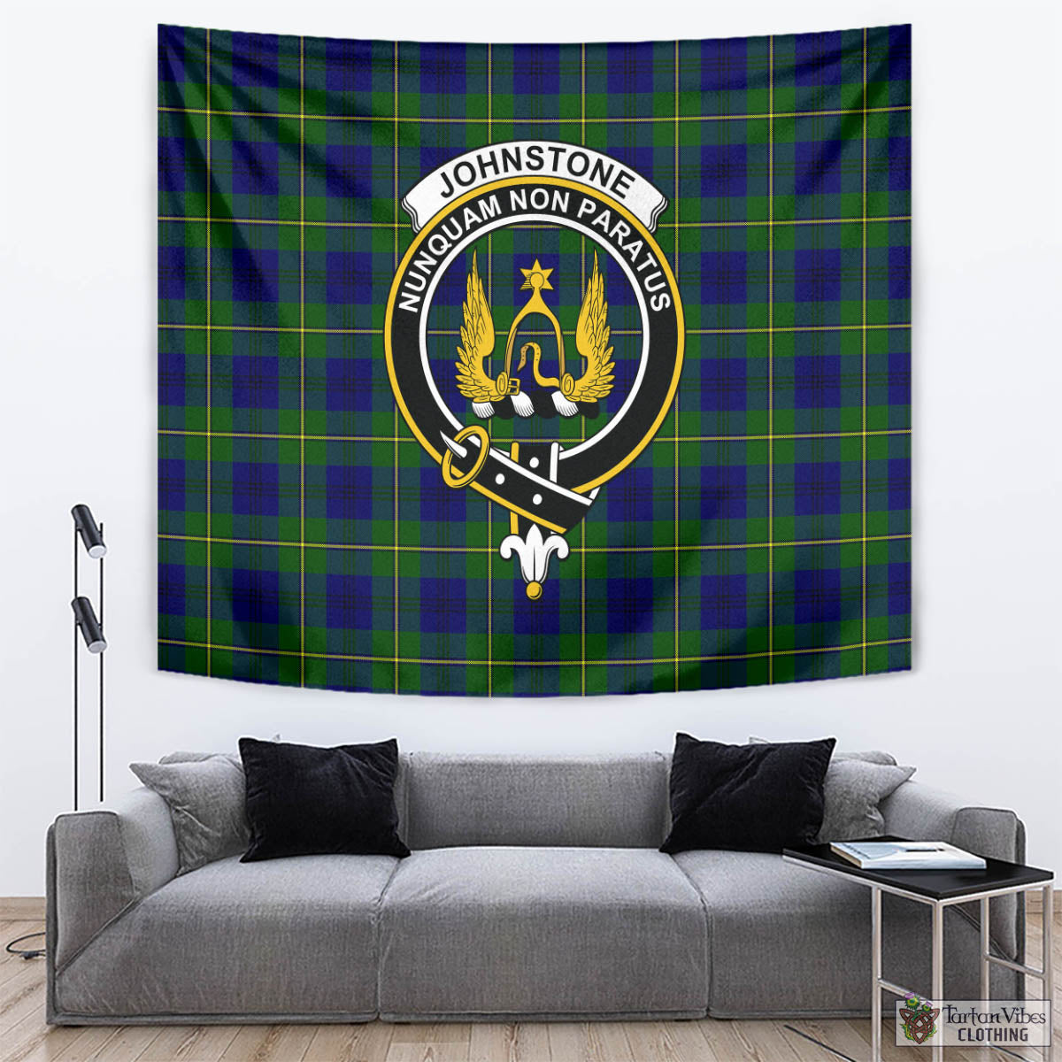 Tartan Vibes Clothing Johnstone-Johnston Modern Tartan Tapestry Wall Hanging and Home Decor for Room with Family Crest