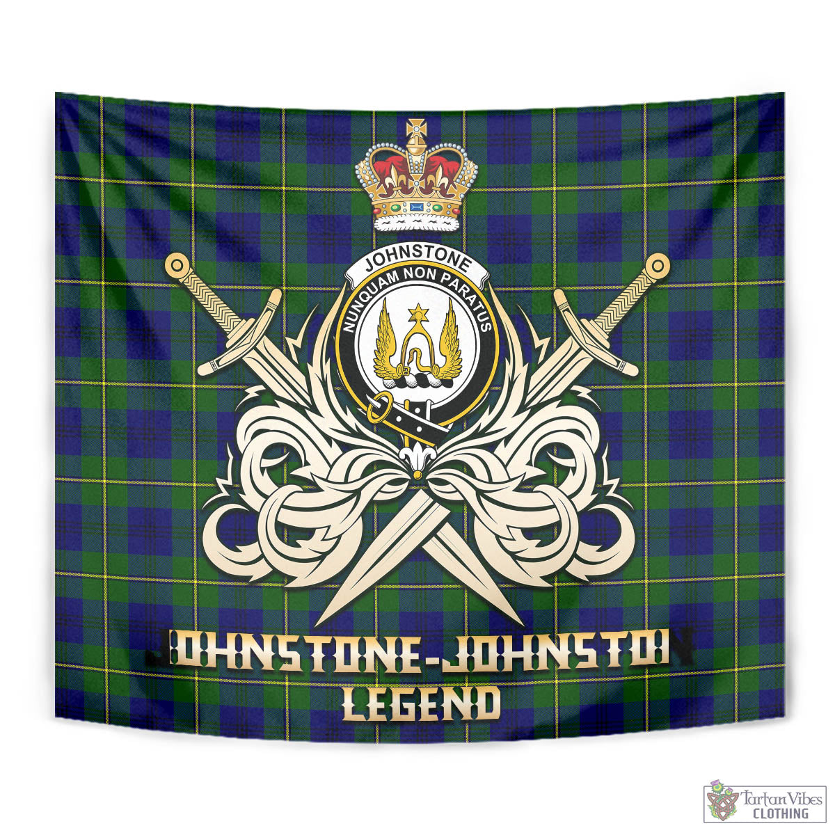 Tartan Vibes Clothing Johnstone-Johnston Modern Tartan Tapestry with Clan Crest and the Golden Sword of Courageous Legacy