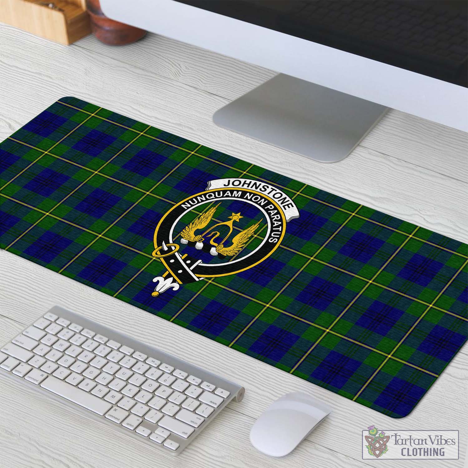 Tartan Vibes Clothing Johnstone-Johnston Modern Tartan Mouse Pad with Family Crest