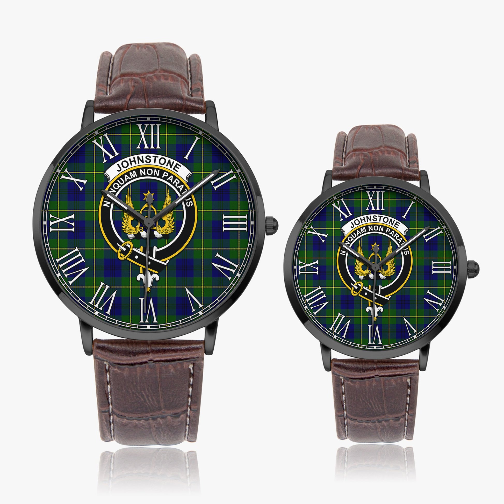 Johnstone-Johnston Modern Tartan Family Crest Leather Strap Quartz Watch - Tartanvibesclothing