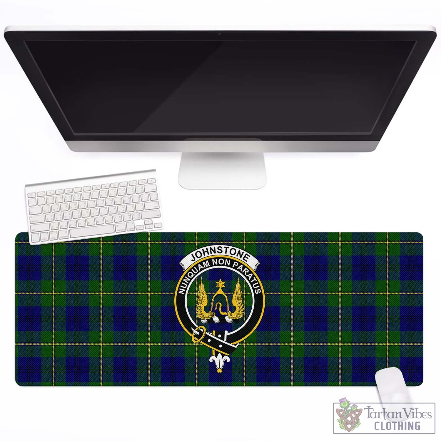 Tartan Vibes Clothing Johnstone-Johnston Modern Tartan Mouse Pad with Family Crest