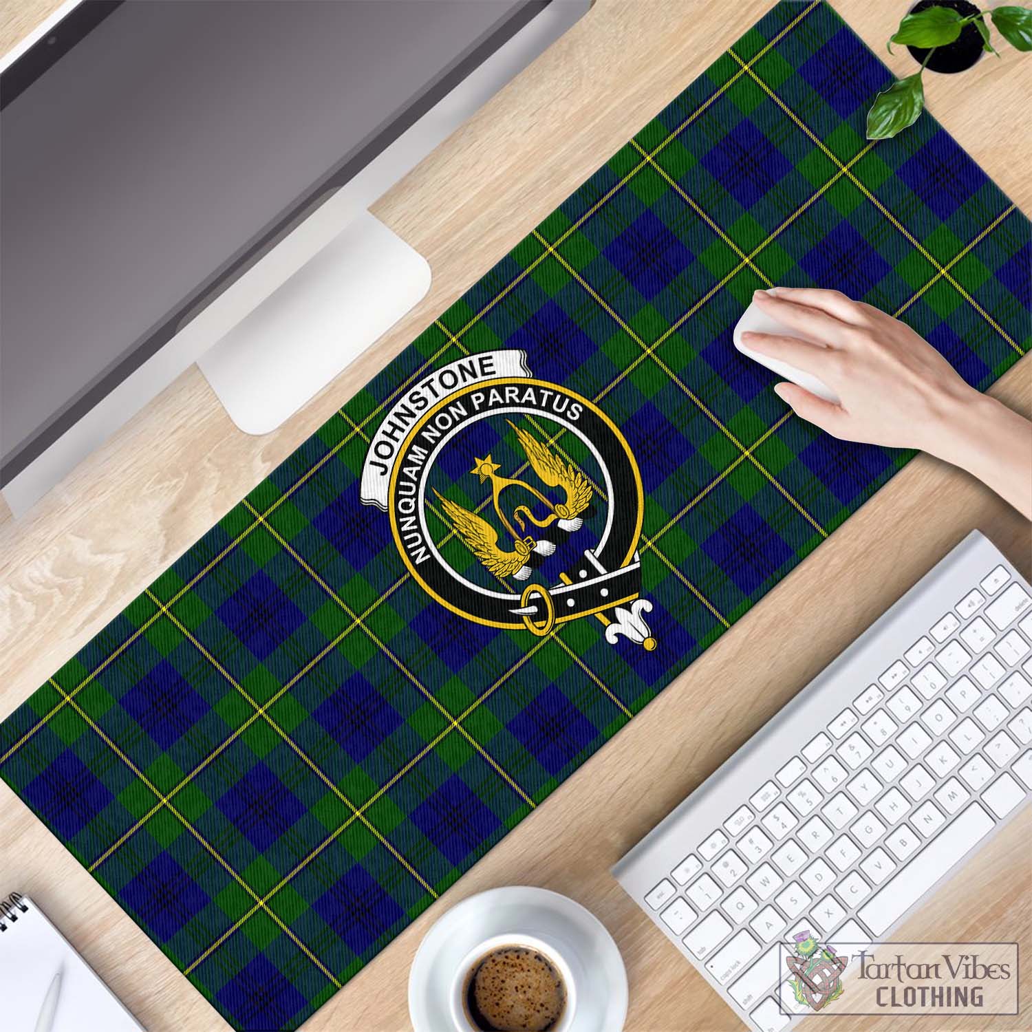 Tartan Vibes Clothing Johnstone-Johnston Modern Tartan Mouse Pad with Family Crest