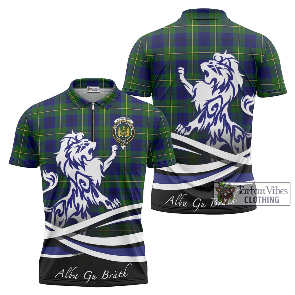 Johnstone Modern Tartan Zipper Polo Shirt with Alba Gu Brath Regal Lion Emblem Unisex - Tartanvibesclothing Shop