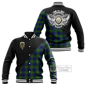 Johnstone Modern Tartan Baseball Jacket with Family Crest and Military Logo Style