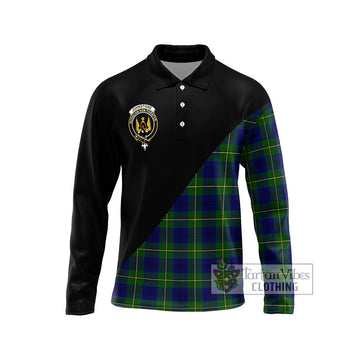 Johnstone Modern Tartan Long Sleeve Polo Shirt with Family Crest and Military Logo Style