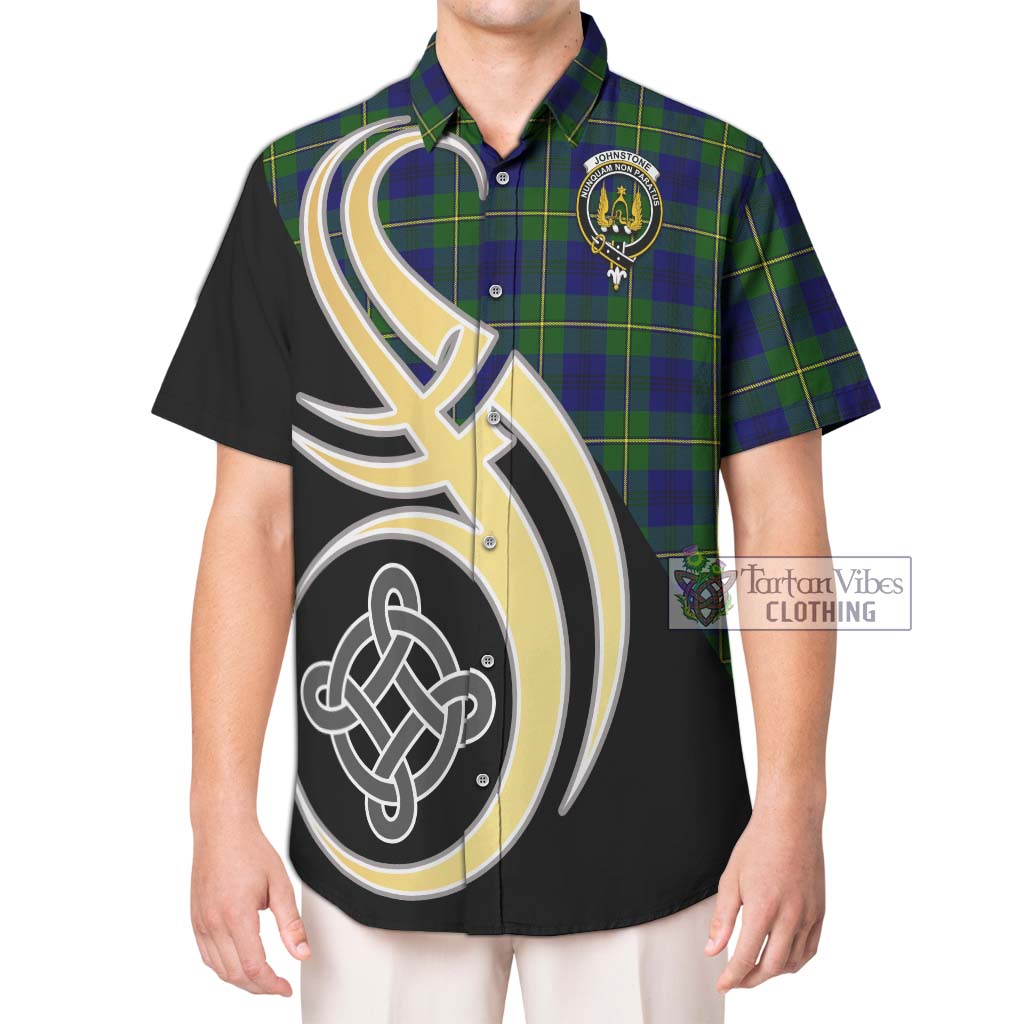 Johnstone Modern Tartan Short Sleeve Button Shirt with Family Crest and Celtic Symbol Style Kid - Tartan Vibes Clothing