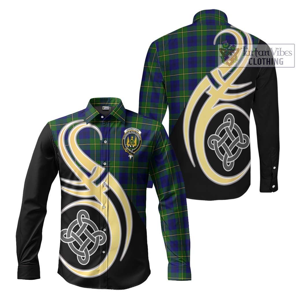 Johnstone Modern Tartan Long Sleeve Button Shirt with Family Crest and Celtic Symbol Style Men's Shirt S - Tartan Vibes Clothing