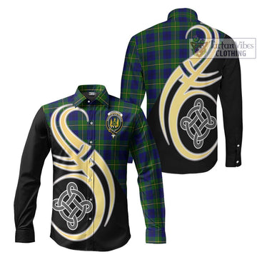 Johnstone Modern Tartan Long Sleeve Button Shirt with Family Crest and Celtic Symbol Style