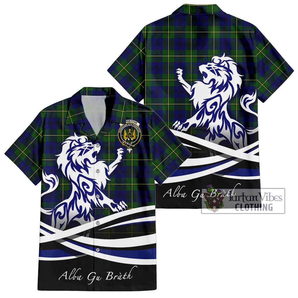 Johnstone Modern Tartan Short Sleeve Button Shirt with Alba Gu Brath Regal Lion Emblem Kid - Tartanvibesclothing Shop