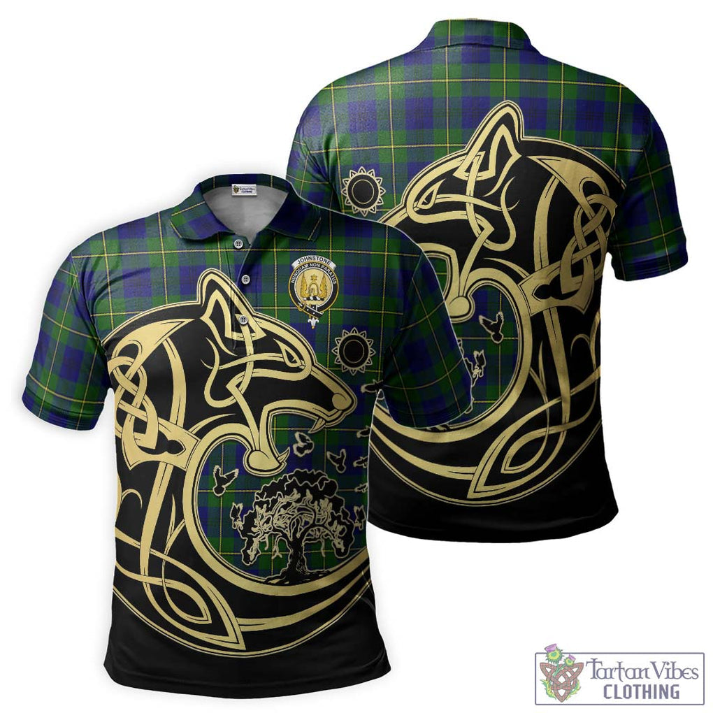 Johnstone Modern Tartan Polo Shirt with Family Crest Celtic Wolf Style Kid - Tartanvibesclothing Shop